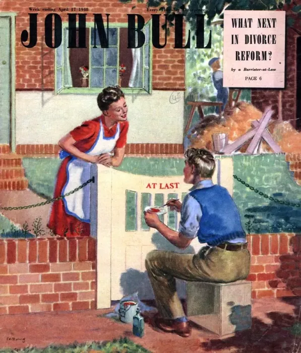 Framed Print : John Bull 1948 1940s UK painting first homes new garden gates magazines horticulture Framed Print : John Bull 1948 1940s UK painting first homes new garden gates magazines horticulture
