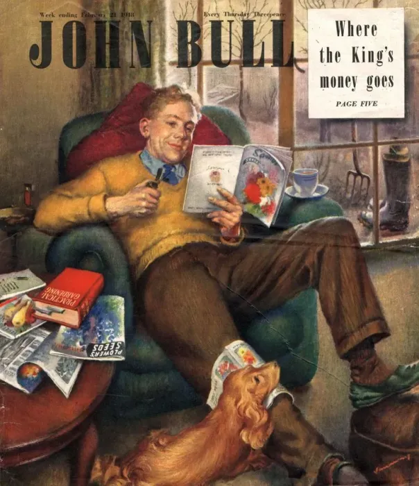Framed Print : John Bull 1948 1940s UK pipes slippers dads reading dogs seeds fathers day magazines Framed Print : John Bull 1948 1940s UK pipes slippers dads reading dogs seeds fathers day magazines
