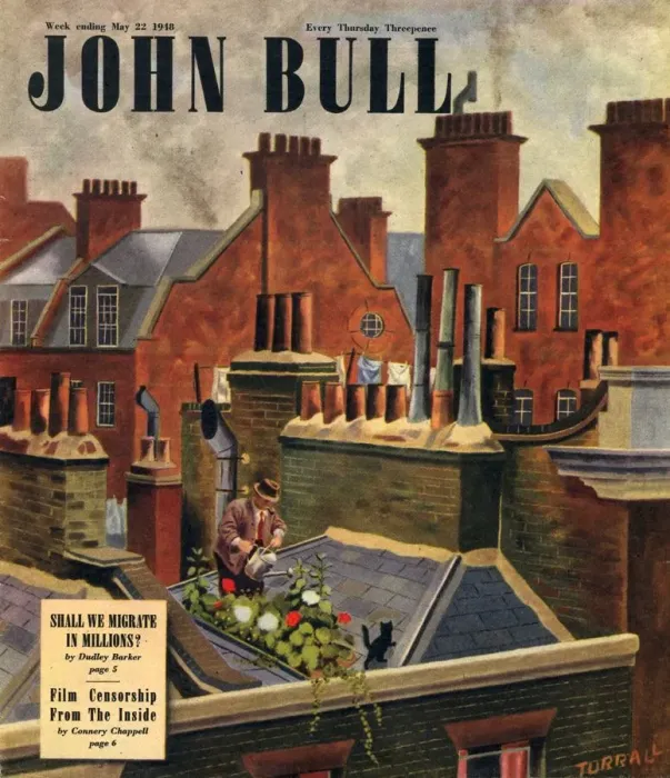Framed Print : John Bull 1948 1940s UK roof gardens kittens watering magazines horticulture Framed Print : John Bull 1948 1940s UK roof gardens kittens watering magazines horticulture