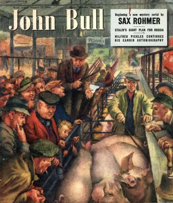 Framed Print : John Bull 1949 1940s UK pigs auctions farms farmers magazines