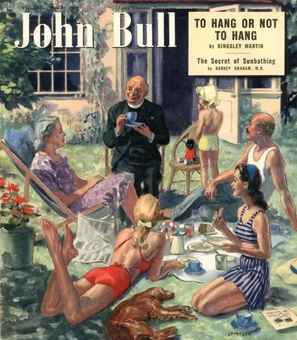 Framed Print : John Bull 1949 1940s UK vicars tea priests gardening picnics children magazines