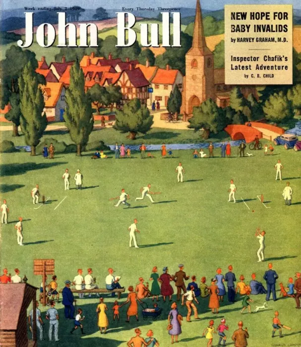 Framed Print : John Bull 1949 1940s UK the villages green cricket magazines Framed Print : John Bull 1949 1940s UK the villages green cricket magazines
