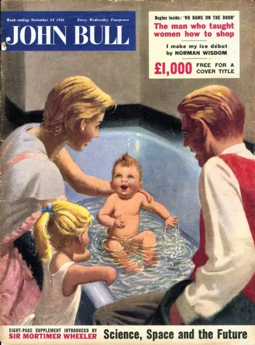 Framed Print : John Bull 1950s UK babies baths bathrooms magazines baby family Framed Print : John Bull 1950s UK babies baths bathrooms magazines baby family