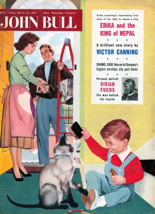 Framed Print : John Bull 1950s UK babies window cleaners cats magazines pets baby