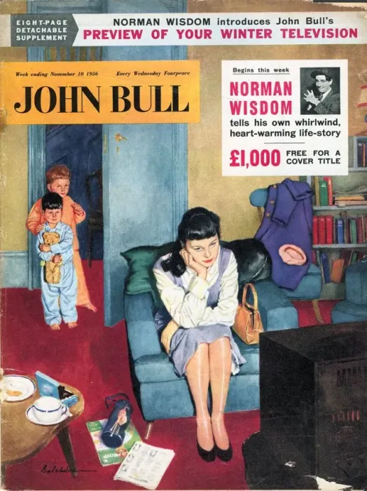Framed Print : John Bull 1950s UK babysitters sitters watching televisions magazines baby sitting Framed Print : John Bull 1950s UK babysitters sitters watching televisions magazines baby sitting