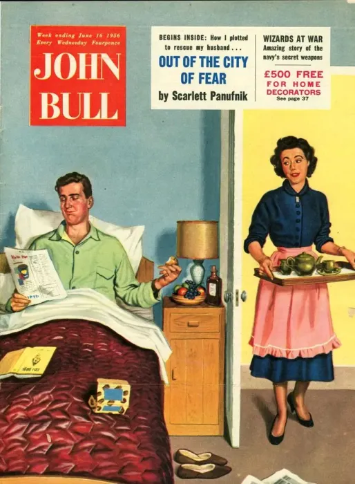 Framed Print : John Bull 1950s UK breakfast in bed fathers day housewives housewife beds husbands Framed Print : John Bull 1950s UK breakfast in bed fathers day housewives housewife beds husbands