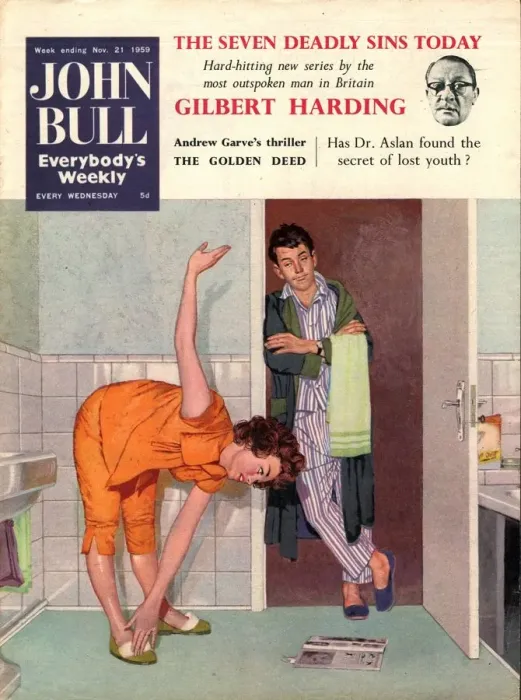 Framed Print : John Bull 1950s UK diets slimming weight loss exercise keep fit magazines
