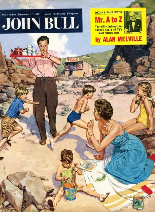 Framed Print : John Bull 1950s UK holidays beaches seaside magazines