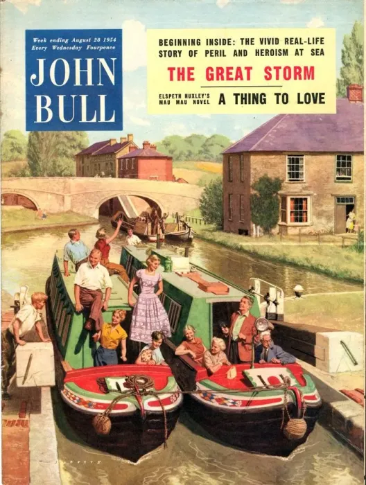 Framed Print : John Bull 1950s UK holidays narrow boats canals houseboats magazines barges