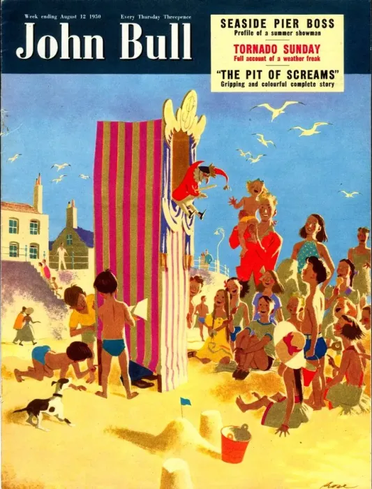 Framed Print : John Bull 1950s UK holidays seaside beaches seaside punch and judy puppets magazines