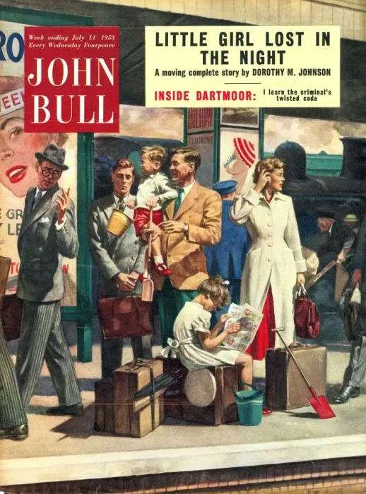 Framed Print : John Bull 1950s UK holidays trains stations platforms delays stress waiting magazines