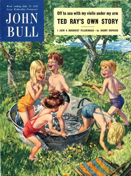 Framed Print : John Bull 1950s UK hoses water paddling pools innocence playing splashing magazines Framed Print : John Bull 1950s UK hoses water paddling pools innocence playing splashing magazines