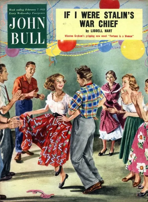 Framed Print : John Bull 1950s UK line country square party magazines dancing Framed Print : John Bull 1950s UK line country square party magazines dancing