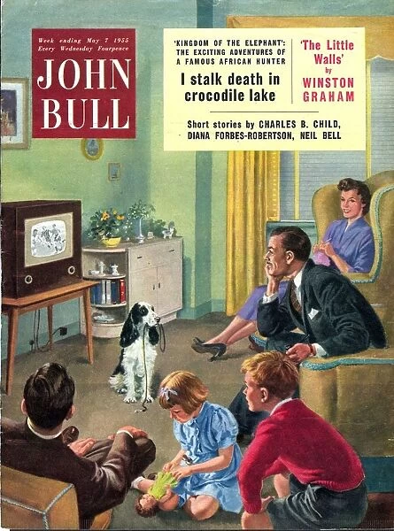 John Bull 1950s UK watching televisions dogs taking the dog for a walk walking the