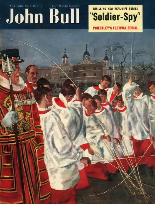 Framed Print : John Bull 1951 1950s UK choirboys beefeaters magazines Framed Print : John Bull 1951 1950s UK choirboys beefeaters magazines