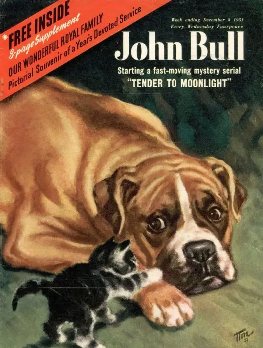 Framed Print : John Bull 1951 1950s UK dogs cats kittens pets magazines Framed Print : John Bull 1951 1950s UK dogs cats kittens pets magazines