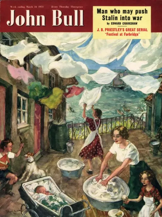Framed Print : John Bull 1951 1950s UK washday washing lines housewife housewives magazines Framed Print : John Bull 1951 1950s UK washday washing lines housewife housewives magazines