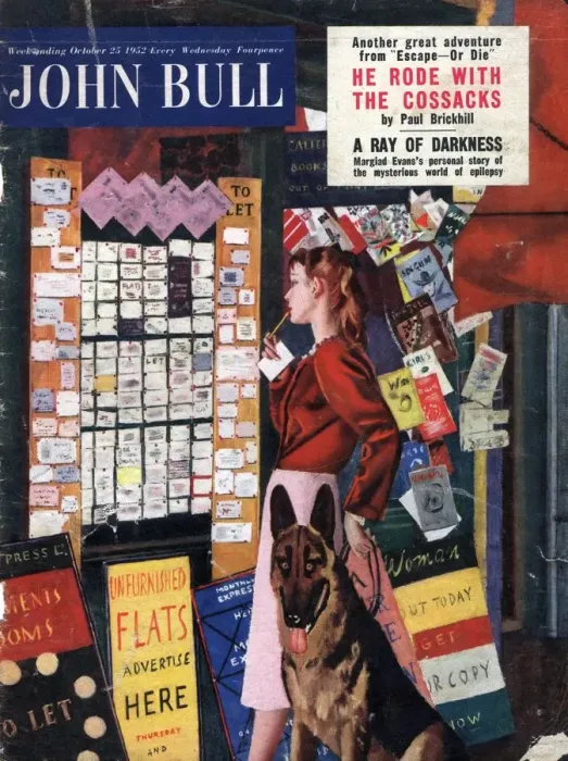 Framed Print : John Bull 1952 1950s UK flat hunting searching property moving homes estate agents Framed Print : John Bull 1952 1950s UK flat hunting searching property moving homes estate agents