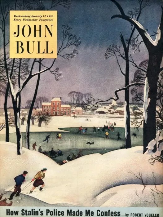 Framed Print : John Bull 1952 1950s UK winter snow ice cold the countryside magazines
