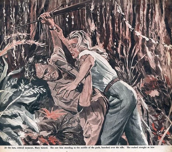 John Bull 1953 1950s UK Fancett womens story illustrations fighting fights men women