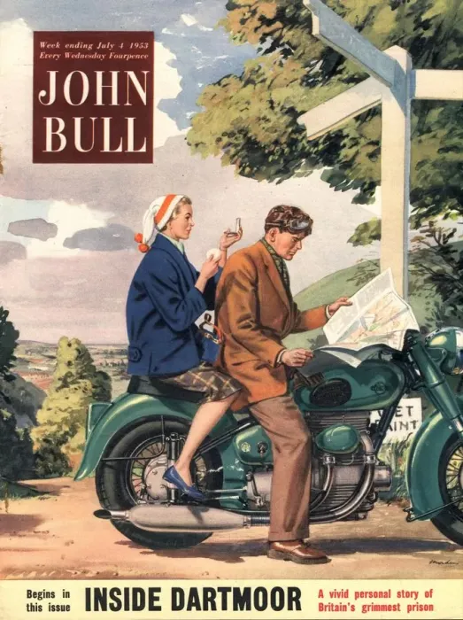 Framed Print : John Bull 1953 1950s UK holidays lost directions signposts motorbikes bikes stress Framed Print : John Bull 1953 1950s UK holidays lost directions signposts motorbikes bikes stress