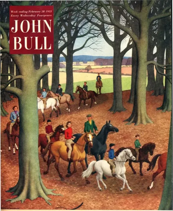 Framed Print : John Bull 1953 1950s UK riding hunting horses magazines
