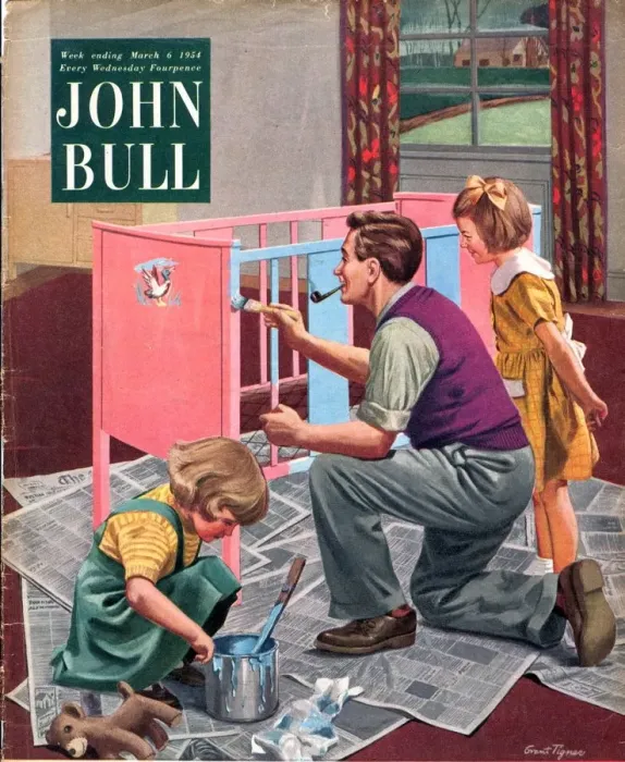 Framed Print : John Bull 1954 1950s UK babies painting cots new diy magazines baby do it yourself Framed Print : John Bull 1954 1950s UK babies painting cots new diy magazines baby do it yourself