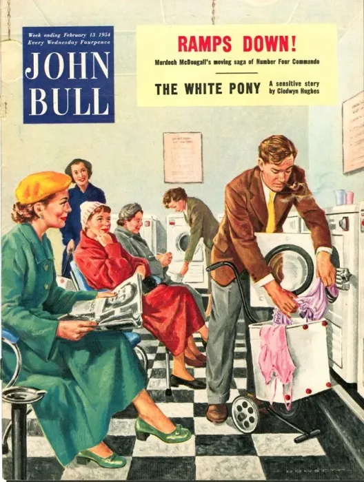 Framed Print : John Bull 1954 1950s UK launderettes washing machines househusbands appliances magazines Framed Print : John Bull 1954 1950s UK launderettes washing machines househusbands appliances magazines