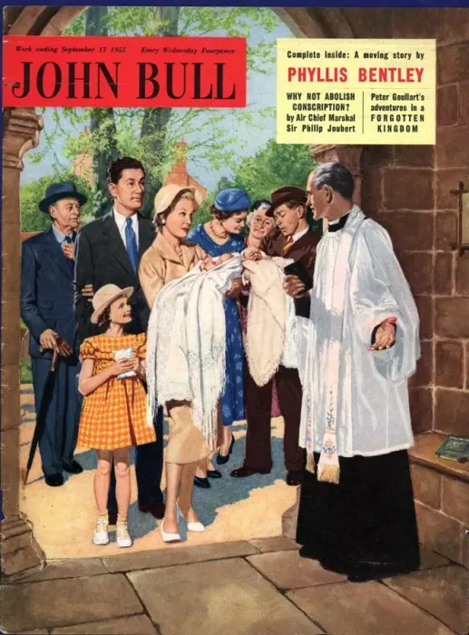 Framed Print : John Bull 1955 1950s UK babies vicars christenings churches priests magazines baby Framed Print : John Bull 1955 1950s UK babies vicars christenings churches priests magazines baby