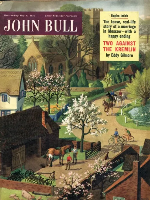 Framed Print : John Bull 1955 1950s UK blacksmiths horses riding the countryside magazines