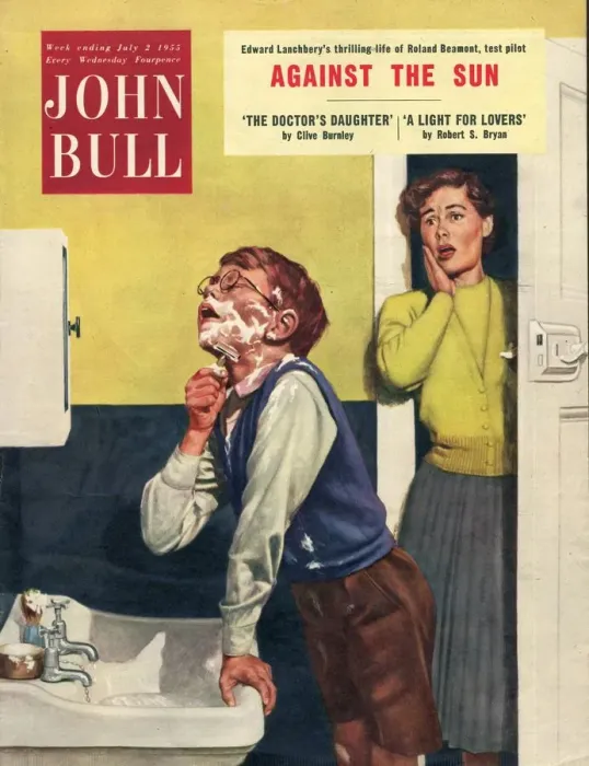 Framed Print : John Bull 1955 1950s UK mothers sons bathrooms magazines family Framed Print : John Bull 1955 1950s UK mothers sons bathrooms magazines family