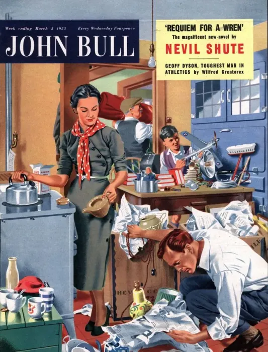 Framed Print : John Bull 1955 1950s UK moving removals housewife housewives packing kitchens woman Framed Print : John Bull 1955 1950s UK moving removals housewife housewives packing kitchens woman