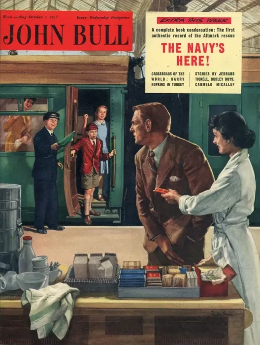 Framed Print : John Bull 1955 1950s UK railways stations guards refreshments magazines family Framed Print : John Bull 1955 1950s UK railways stations guards refreshments magazines family
