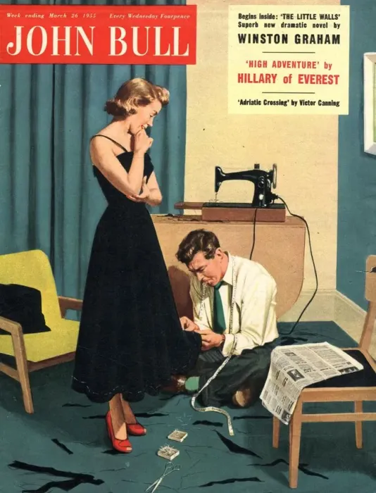 Framed Print : John Bull 1955 1950s UK repairing mending alterations womens magazines sewing repairs