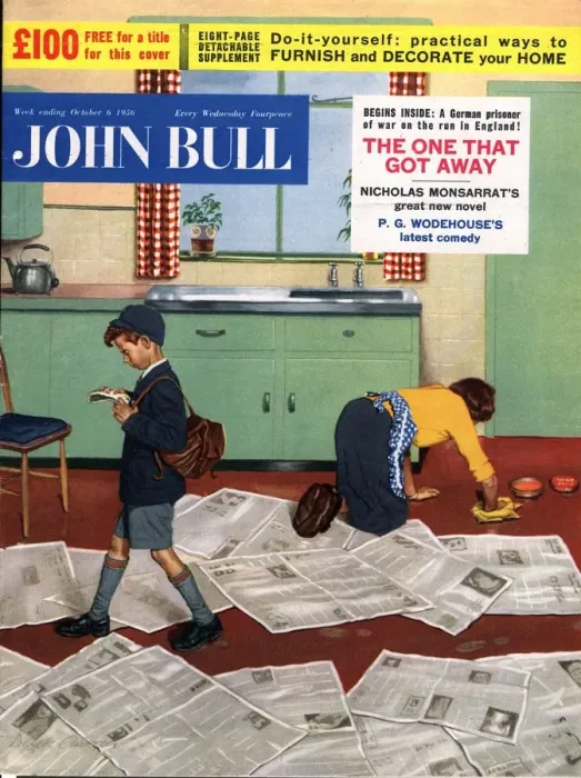 Framed Print : John Bull 1956 1950s UK cleaning housewives housewife scrubbing floors school uniforms Framed Print : John Bull 1956 1950s UK cleaning housewives housewife scrubbing floors school uniforms