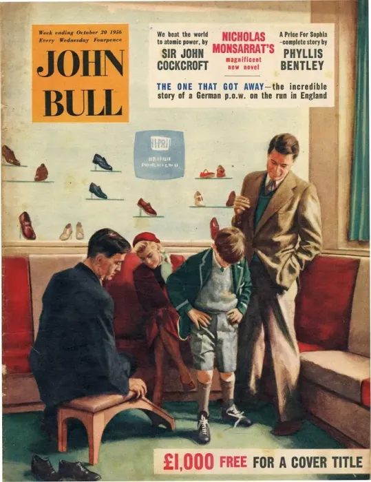 Framed Print : John Bull 1956 1950s UK shoes shopping magazines family