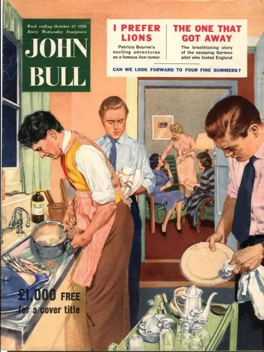 Framed Print : John Bull 1956 1950s UK washing up dishes kitchens househusbands husbands wives man Framed Print : John Bull 1956 1950s UK washing up dishes kitchens househusbands husbands wives man