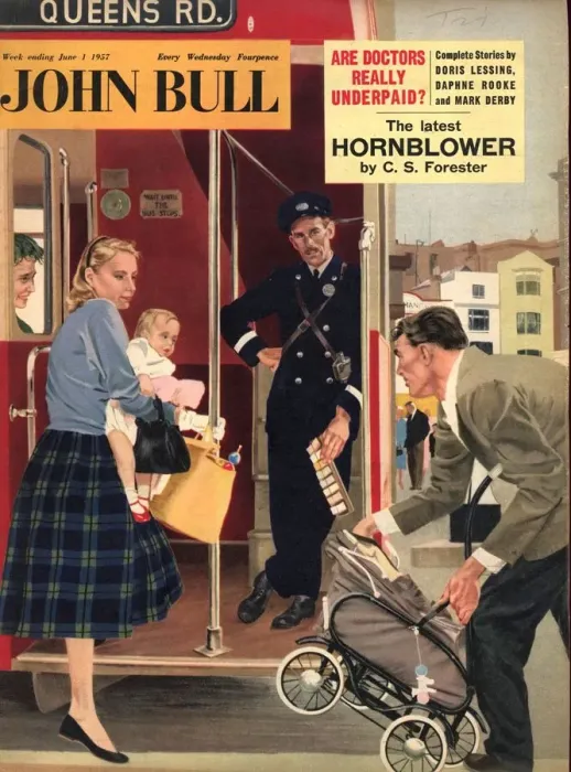 Framed Print : John Bull 1957 1950s UK babies buses london transport mothers busy conductors chivalry Framed Print : John Bull 1957 1950s UK babies buses london transport mothers busy conductors chivalry