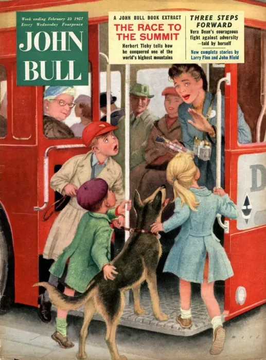 Framed Print : John Bull 1957 1950s UK dogs buses london transport routemasters magazines Framed Print : John Bull 1957 1950s UK dogs buses london transport routemasters magazines