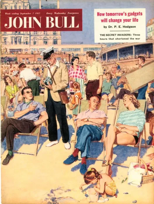 Framed Print : John Bull 1957 1950s UK holidays beaches seaside seaside deck chairs paying collection Framed Print : John Bull 1957 1950s UK holidays beaches seaside seaside deck chairs paying collection