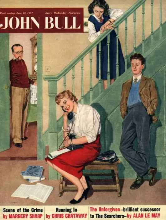 Framed Print : John Bull 1957 1950s UK magazines chatting talking family Framed Print : John Bull 1957 1950s UK magazines chatting talking family