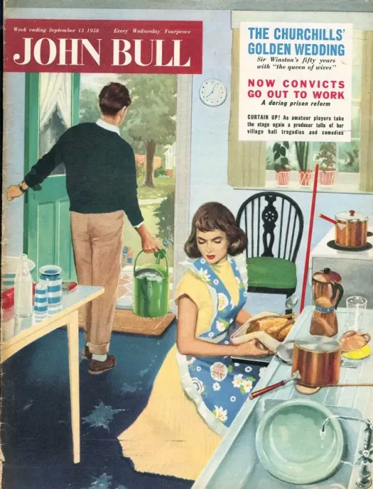 Framed Print : John Bull 1958 1950s UK cooking sunday lunch housewife housewives woman women in Framed Print : John Bull 1958 1950s UK cooking sunday lunch housewife housewives woman women in