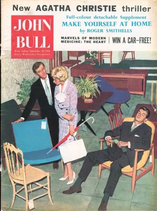 Framed Print : John Bull 1958 1950s UK furniture shopping shops magazines