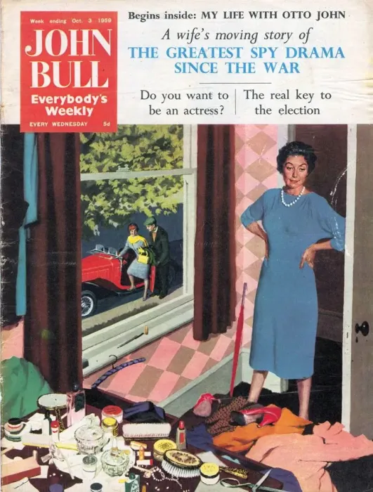 Framed Print : John Bull 1959 1950s UK mess messy rooms housewives housewife tidying cleaning products Framed Print : John Bull 1959 1950s UK mess messy rooms housewives housewife tidying cleaning products