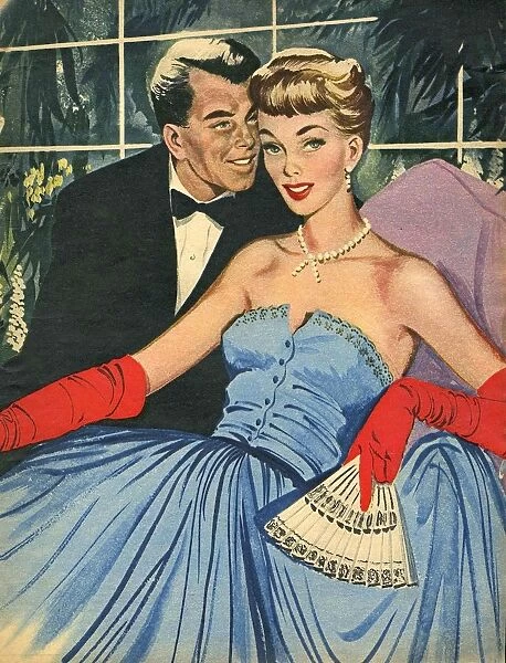 John Bull no date 1950s UK womens story illustrations eveningwear mens fans gloves