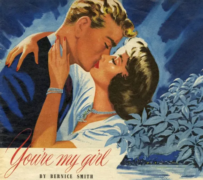 Framed Print : John Bull w. o. 1949 1940s UK Glyn Jones kissing hugging womens story illustrations Framed Print : John Bull w. o. 1949 1940s UK Glyn Jones kissing hugging womens story illustrations
