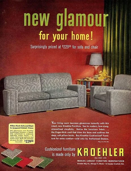 Kroehler 1950s USA itnt sofas interiors fabrics living sitting rooms chairs settees