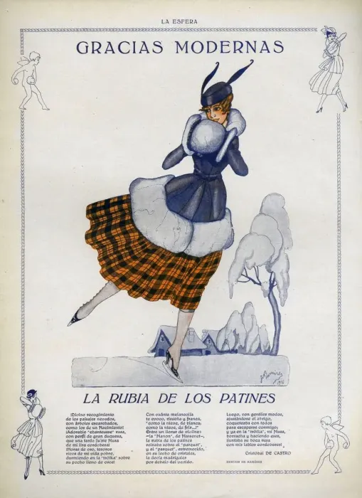 Framed Print : La Esfera 1916 1910s Spain cc winter snow hats ice skating ice-skating Framed Print : La Esfera 1916 1910s Spain cc winter snow hats ice skating ice-skating