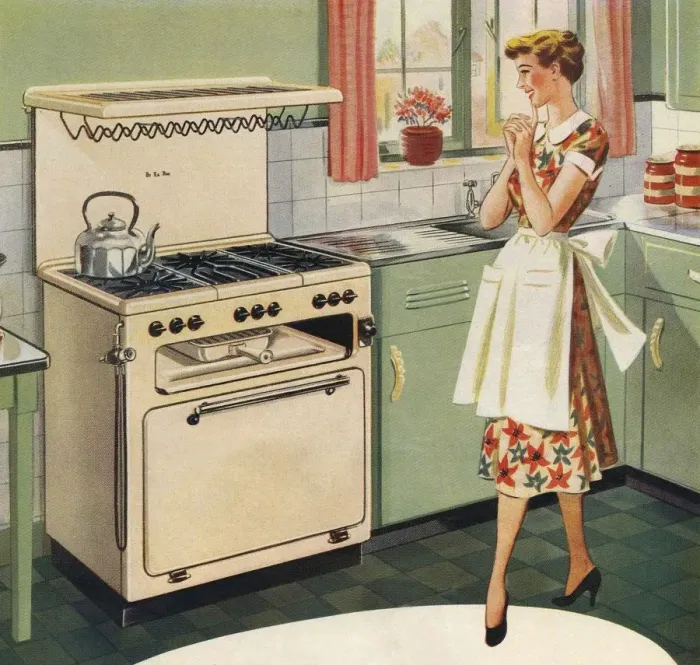 Framed Print : De La Rue 1951 1950s UK cookers housewife houswives kitchens women woman interiors Framed Print : De La Rue 1951 1950s UK cookers housewife houswives kitchens women woman interiors