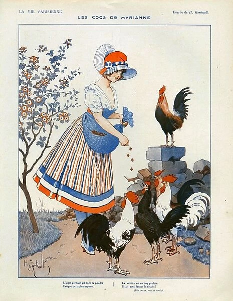 La Vie Parisienne 1916 1910s France cc chickens cockrells feeding eggs